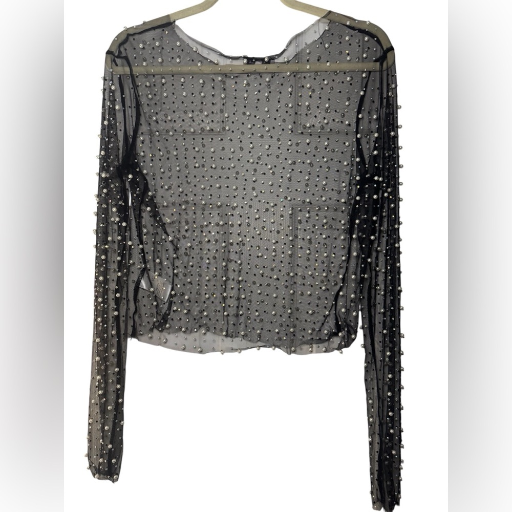White Birch Pearl & Rhinestone Mesh Top Size XL - Picture 7 of 7